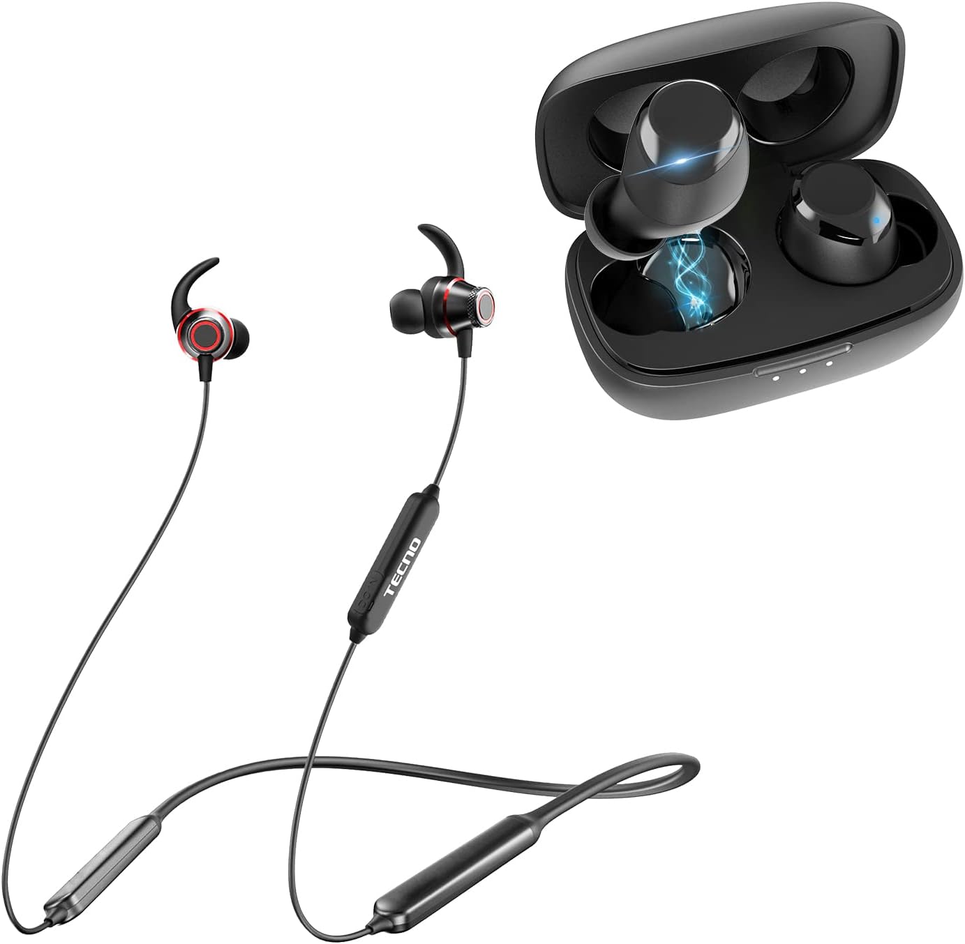 Tecno Wireless Bluetooth Headphones with Microphone B1 & True Wireless Earbuds with Microphone BDE01