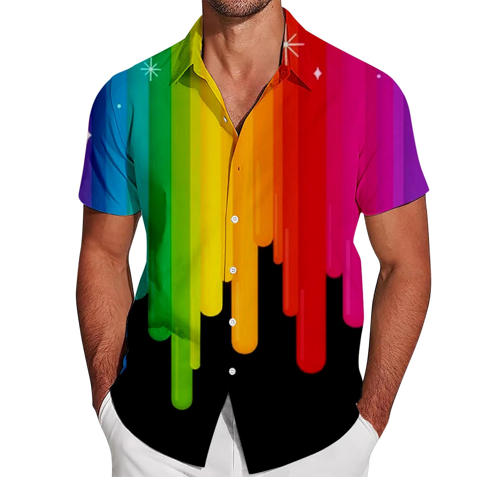 RUMAOZIA Gay Pride Month Shirt Men's Rainbow Multicolored Short Sleeve LGBTQ Rainbow Men's Shirt Rainbow Flag Hawaiian Shirt Pride Month T-Shirt Beach Shirt Love is Love Shirt Rainbow Costume, XXL — image 1
