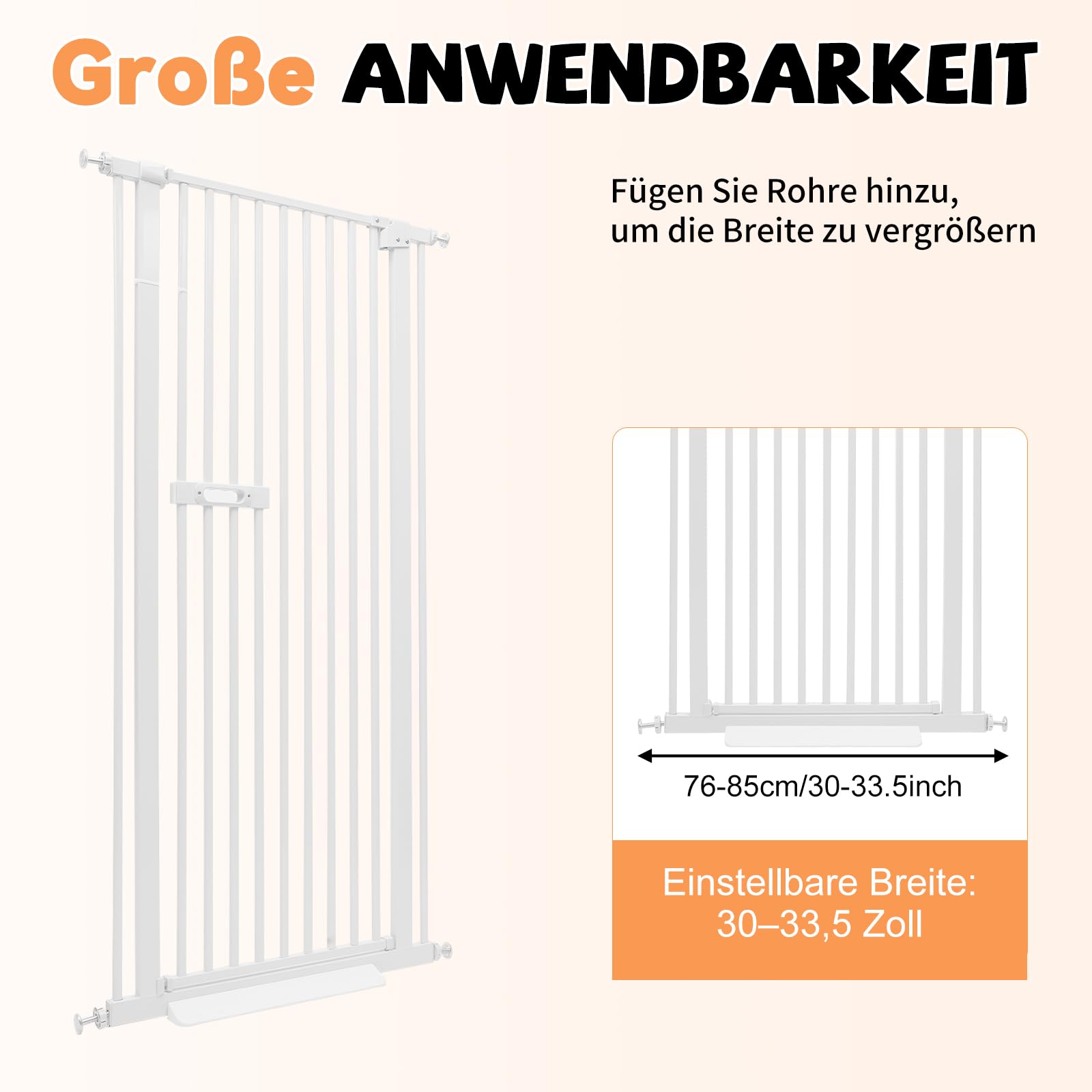 Schutzgitter für Haustiere Extra Hoch, Haustiergitter Extra Hoch mit Doppelverriegelung, 180° Türöffnung, Automatische Türschließung, Ohne Bohren (Weiß)