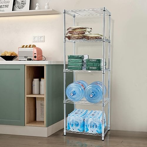 Miniatura 2 de haillusty Maximiza tu espacio con la duradera estantería cromada de 5 niveles, ajustable y resistente al óxido para soluciones de almacenamiento