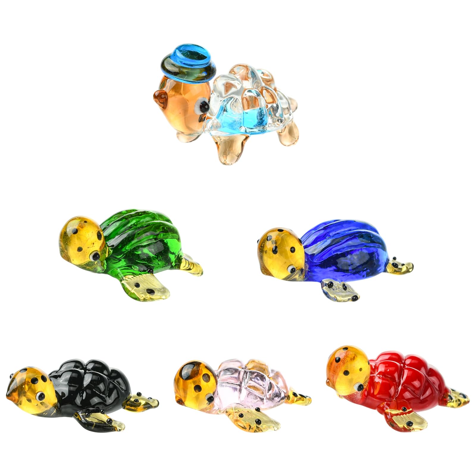6 Pcs Blown Turtles Tiny Glass Animals Handmade Mini Glass Figurines Lampwork Animal Figurines Sets for Home Decoration Collectibles and Gifts