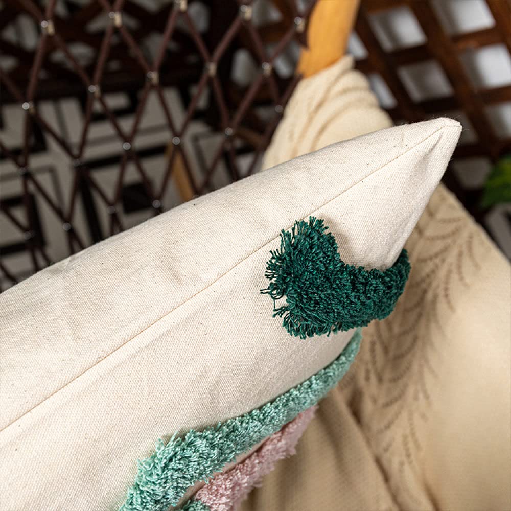 Kissen Set Für Sofa,Retro Grüne Wellen Geometrisches Muster Getufteter Jacquard Baumwolle Dekorative Kissenbezüge Marokkanisches Boho Ethno 45X45Cm Dekokissen Bezüge Für Sofa Schlafzimmer Wohnz