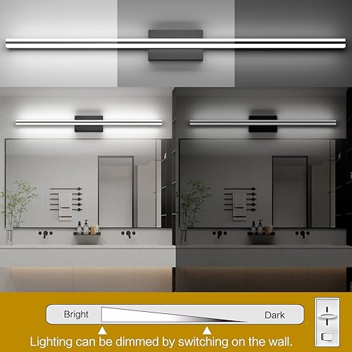 Miniatura 2 de SOLFART Luces de baño sobre espejo negro mate regulable moderno LED tocador accesorios de iluminación 48 pulgadas 30W baño tocador luz
