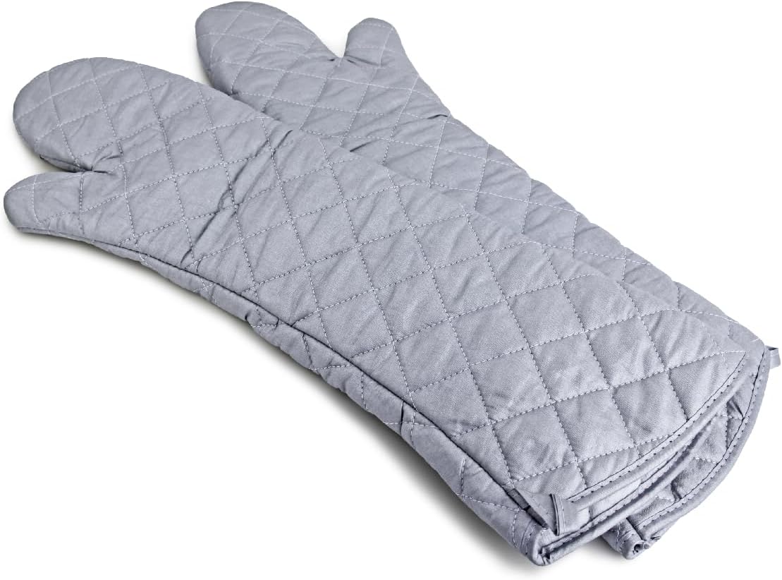 Extra Long Oven Mitts Heat Resistant Cotton Lining Oven Thick Gloves Kitchen Food Service Mittens for Pot Holders Cooking Baking BBQ (24 Inch Silver -1pair)