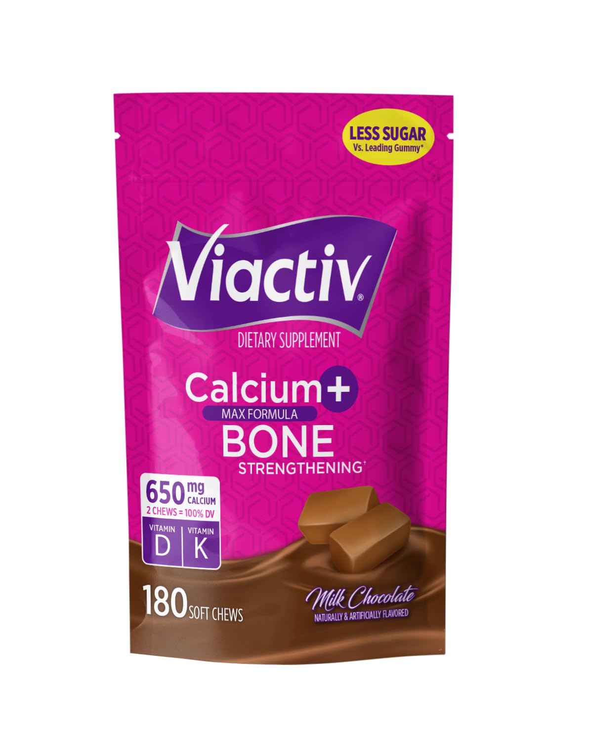 Calcium Plus Vitamin D Supplement Soft Chews, Brown, Milk Chocolate, 180 Count