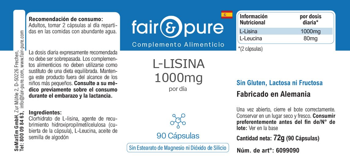 Fair & Pure® - L-Lysine 1000mg par jour - végan - 90 gélules