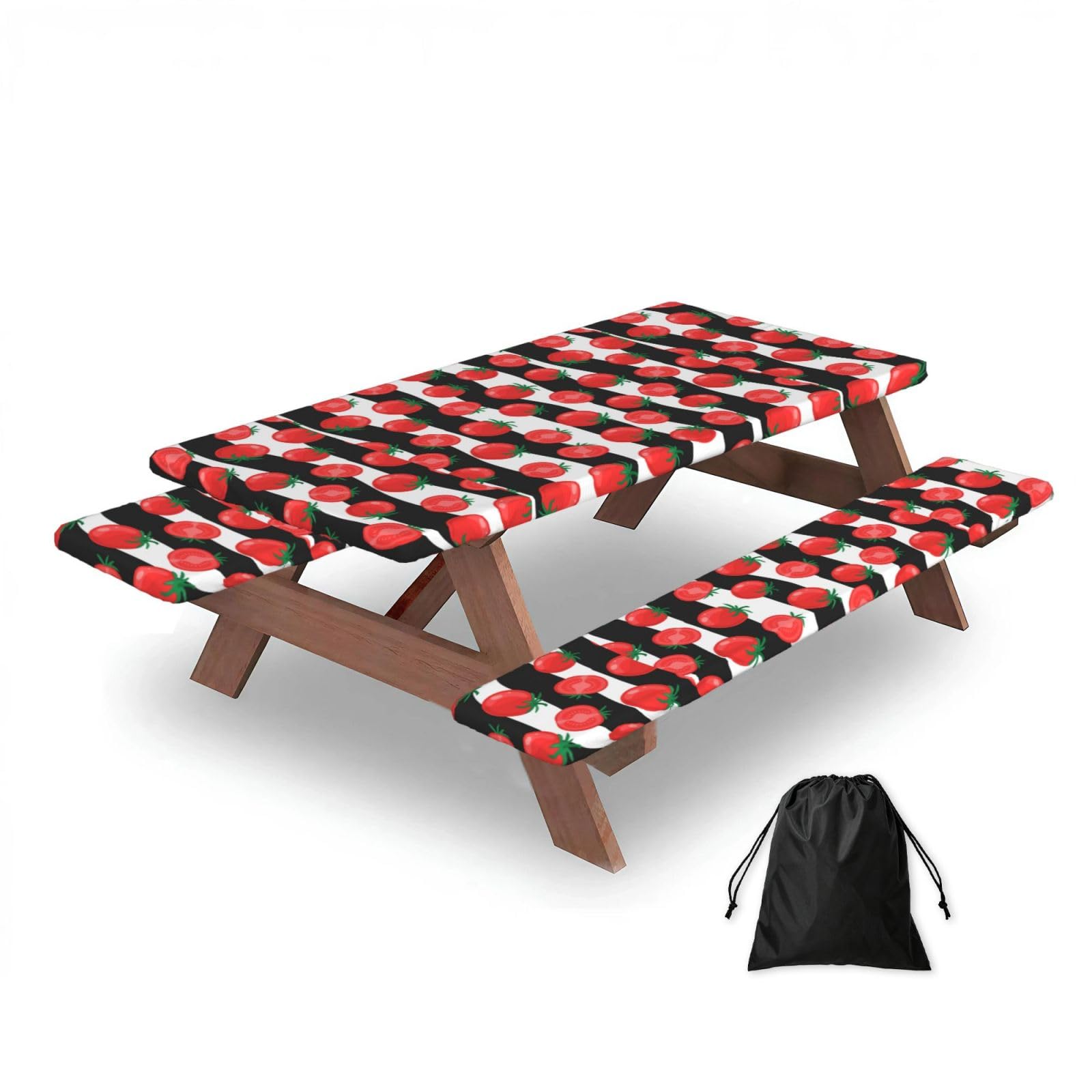 Dopklna As Picture Red Tomatoes With Streak, Picnic Table Cover With Bench Covers -Waterproof Elastic Fitted Tablecloth For Garden Camping Patio 76X152cm