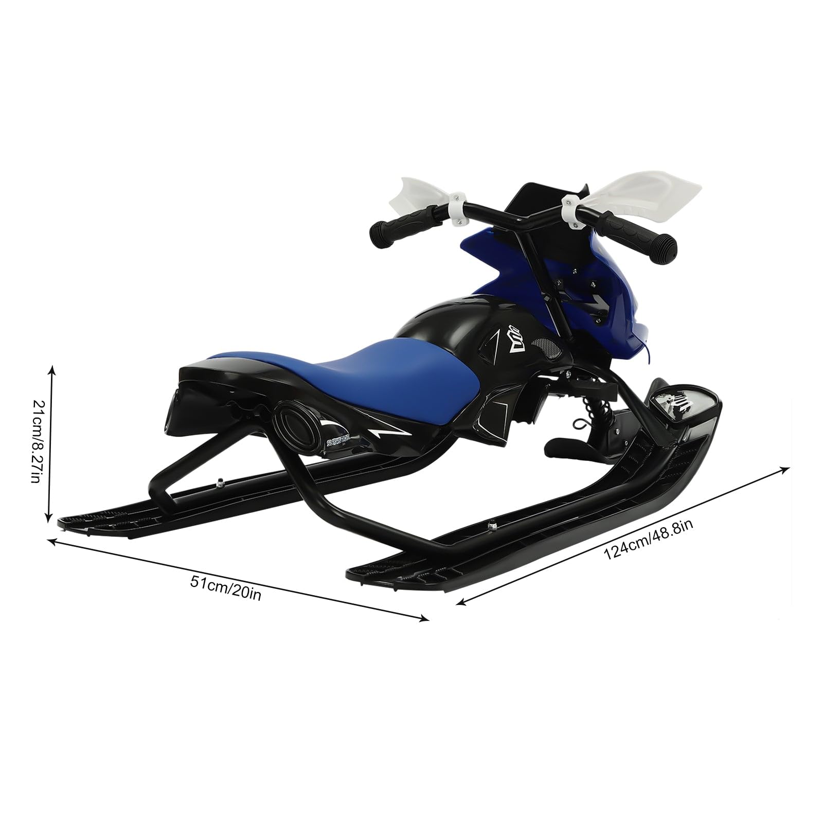 Slitta da neve con freno, corda di trazione, ammortizzatore, fino a 80 kg, blu