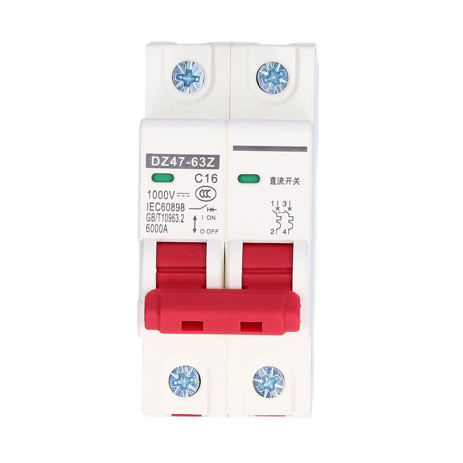 WyłąCznik 2P DC 1000V 16A Izolator Systemu Fotowoltaicznego C16 DZ47-63Z, Montaż na Szynie DIN 35mm