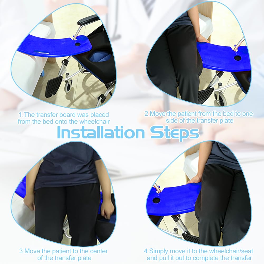 Tabla antideslizante para usuarios de sillas de ruedas, elevador de pacientes, tabla de transferencia, transferencia de pacientes o Handica desde la silla de ruedas a la cama, al inodoro (azul)
