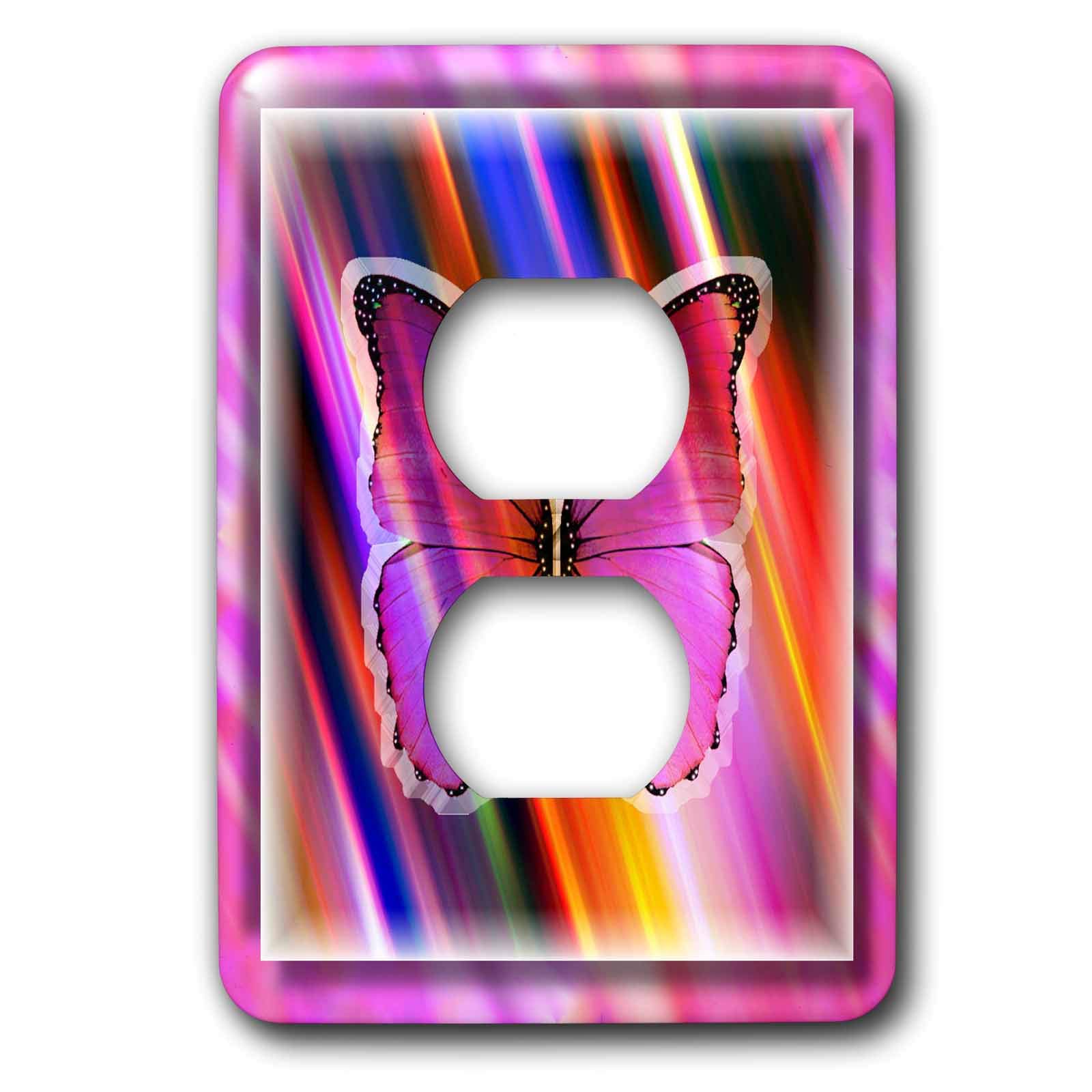Cache 2 prises double interrupteur 3dRose lsp_28743_6 papillon arc-en-ciel mural