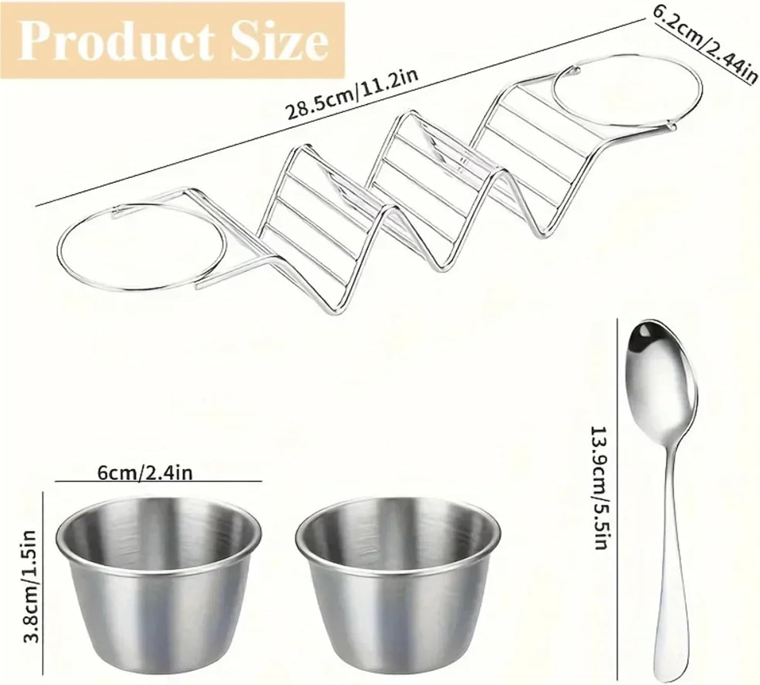 Taco Holder 4Sets Taco Holder Stand Set with Sauce Cups and Spoons Stainless Steel Food Rack Tray for Restaurant Home Use For Baking and Grill(Black)