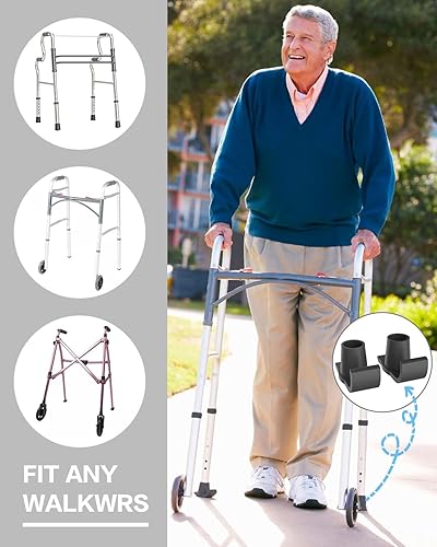 Miniatura 3 de Agrish Paquete de 2 esquís Walker Glide, deslizadores para personas mayores, ajuste universal, negro, instalación sin herramientas