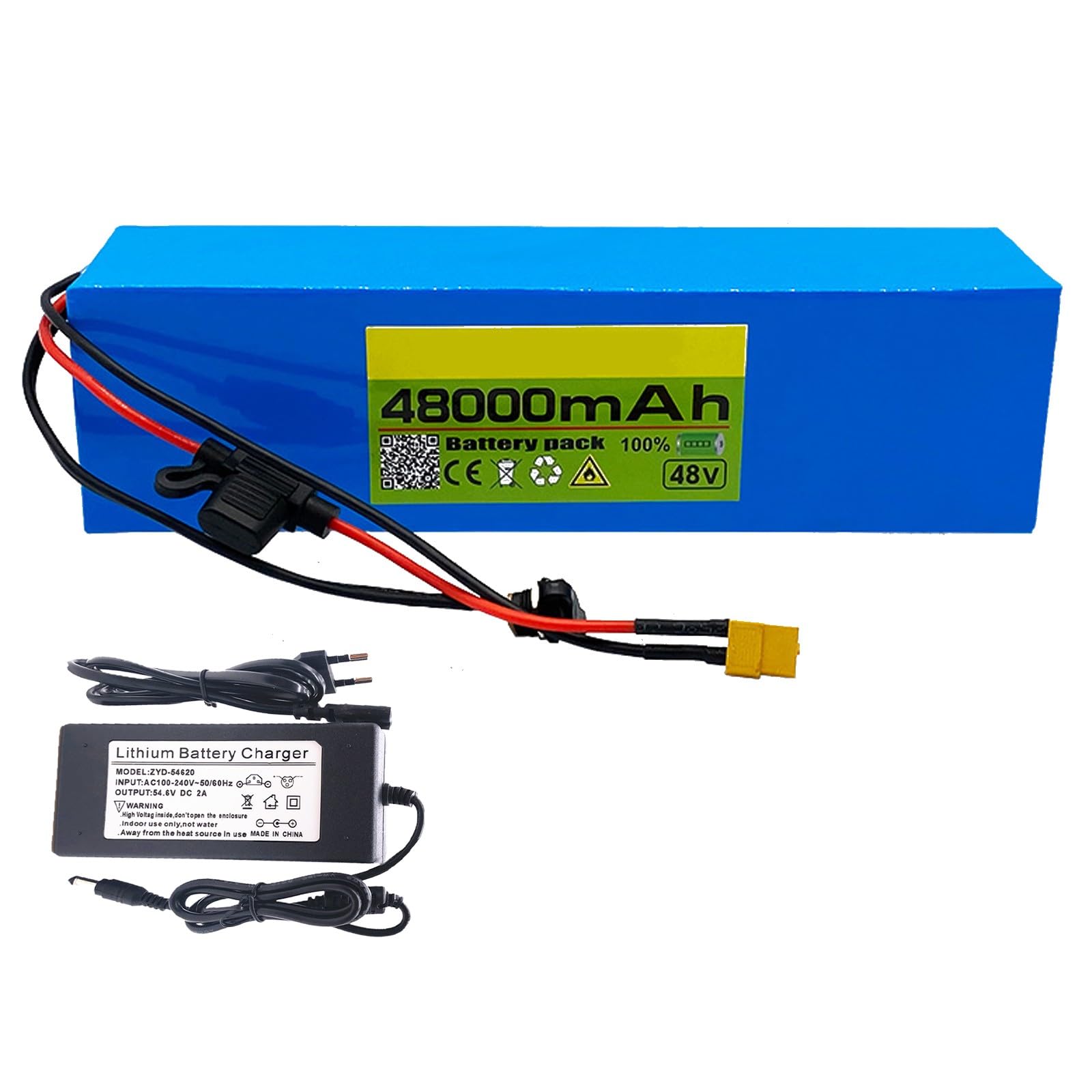 GNIUBBDB Batería de Iones de Litio para Bicicleta eléctrica, 48 V, 48 Ah, 13S3P, con Cargador y protección BMS incorporada, Ideal para Motor de Bicicleta eléctrica de 200-2000 W XT60 Plug