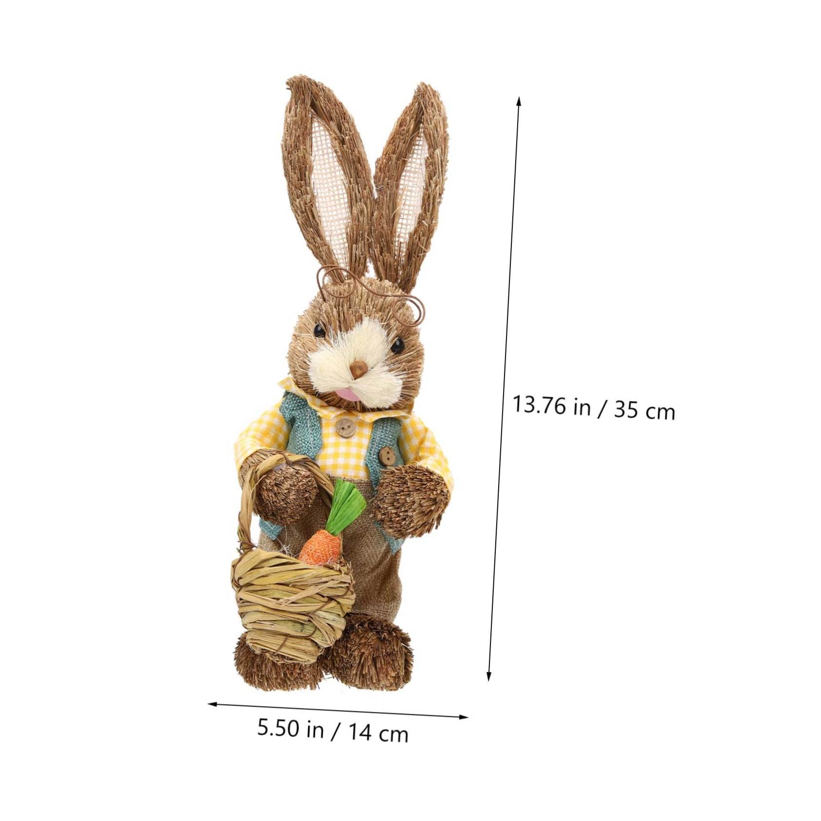 Lot de 2 figurines de lapin en paille tissées à la main pour décoration de Pâques, décoration de fête de jardin, décoration de fête et