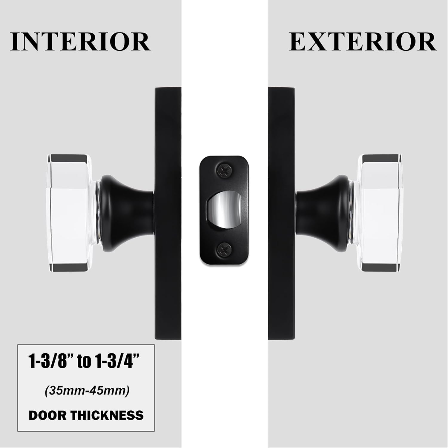 Octagon Passage Clear Glass Door Knobs Interior, Matte Black Crystal Door Knobs for Hall/Closet