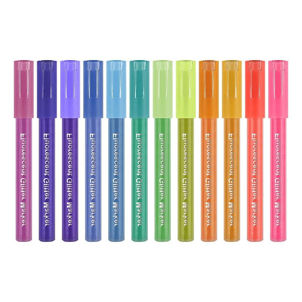 12 Pack Glitter Highlighter Pens Fluorescent Color Fine Tips For Art Journaling And Sketching Pen Set Highlighter Pens Coloring Pen Hand Lettering