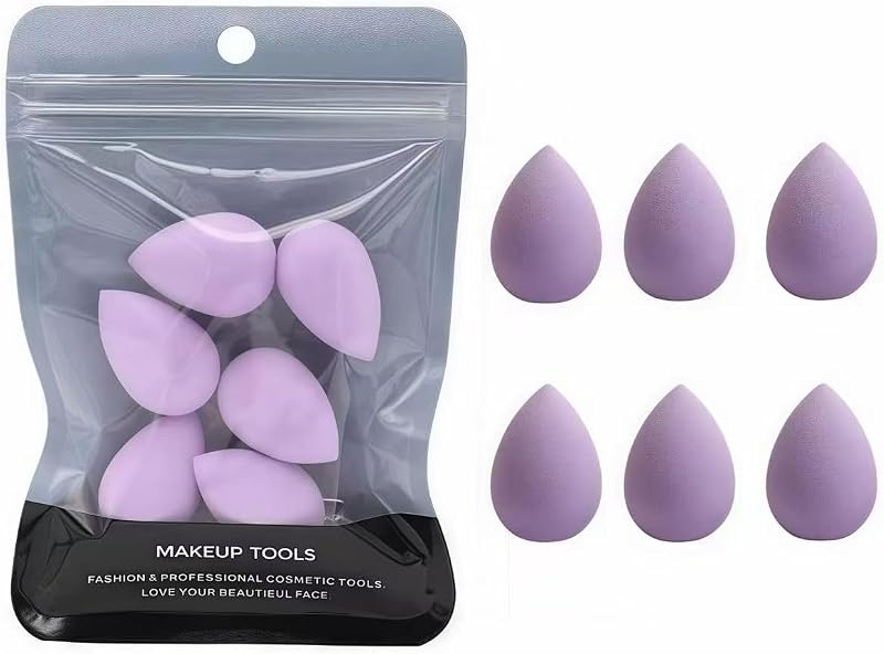 6PCS Mini Makeup Sponge, Black Small Beauty Sponge Blender Set for Foundation, Powder, Concealer Highlight,and Eye Shadow (Purple)