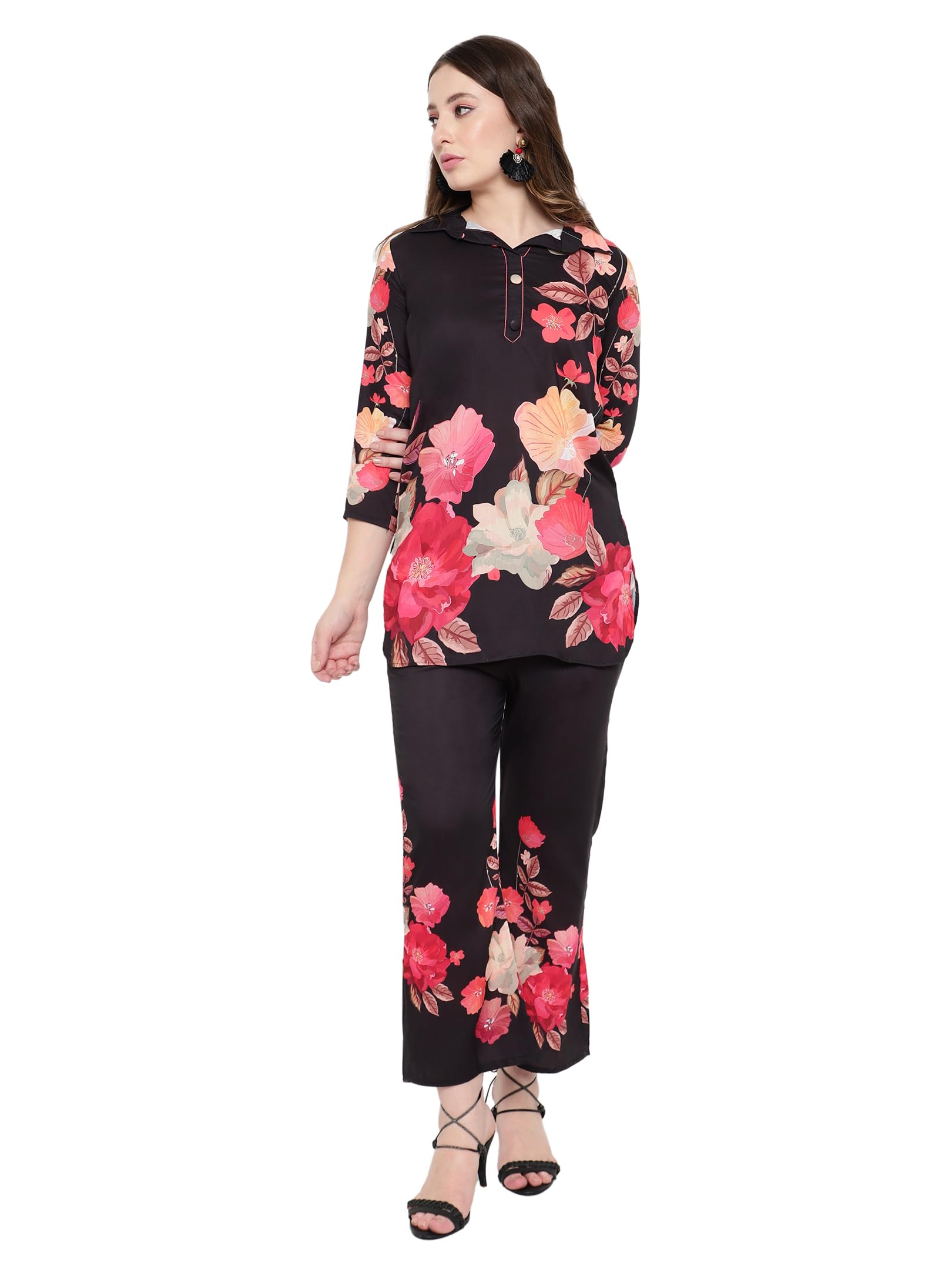 Shasmi Women's Cotton Blend Dress Black V-Neck Co-Ods Set For Women (Co-Ods 97 Black M)