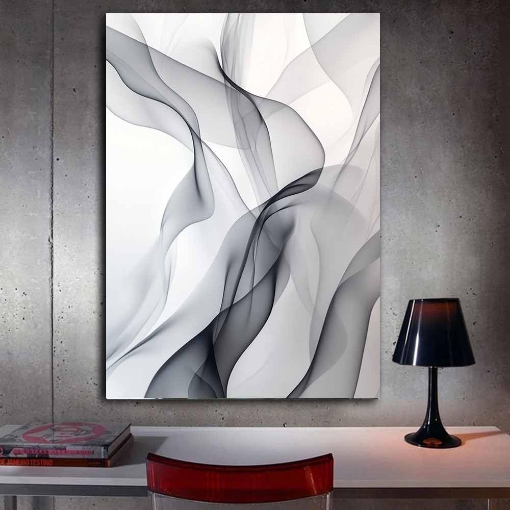 QUSAAOU Abstrakt Kunst Grau Weiß Fließende Rauch Textur Bild Wandkunst Drucke,Leinwand Wandbilder,Moderne Wohnzimmer Wanddeko Abstrakte,Boho Schlafzimmer BüRo(Grey)-70x100cm Gerahmt