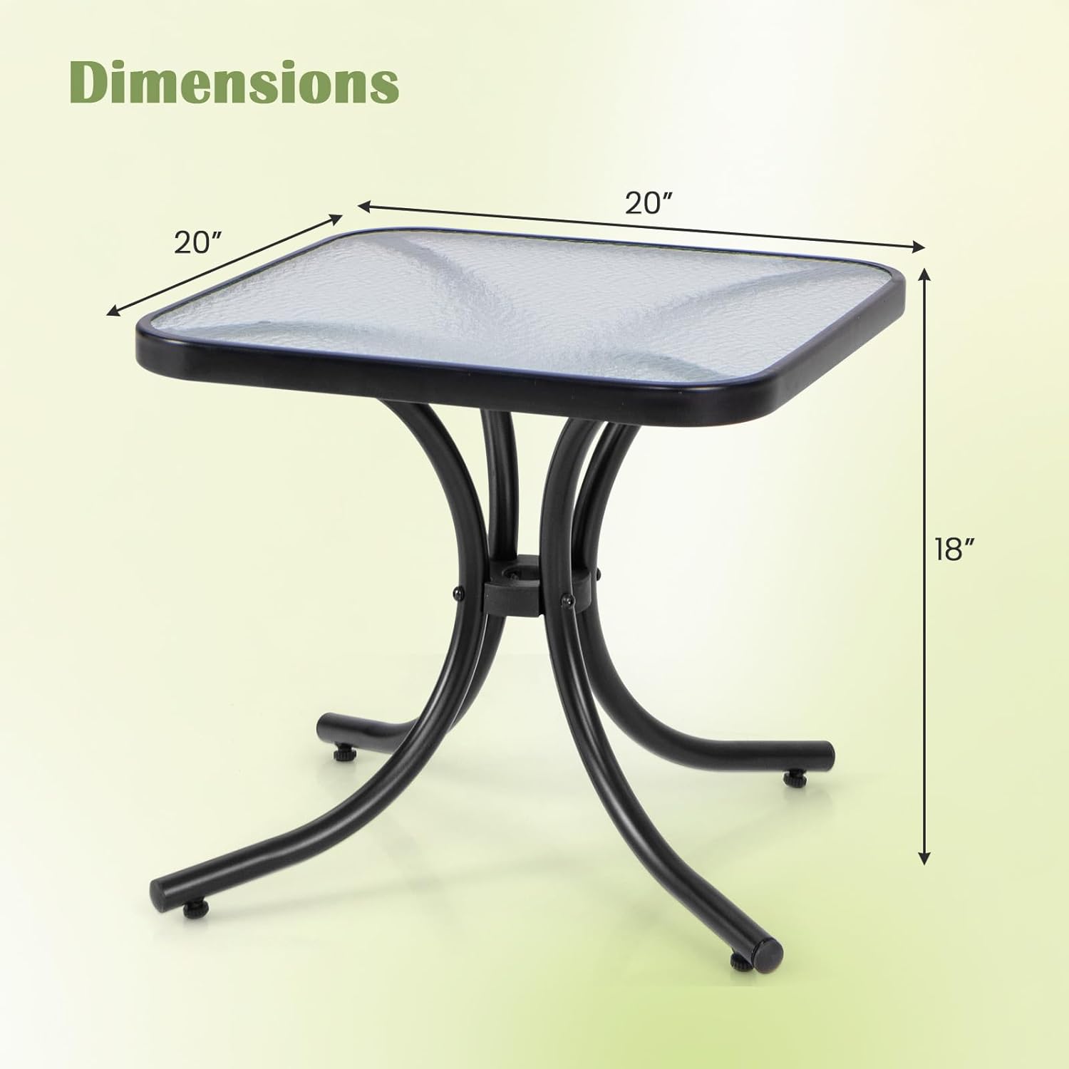 Giantex Small Outdoor Side Table with Tempered Glass Top, Heavy-Duty Metal Frame, 110 Lbs Capacity, Square Patio Table for Balcony, Porch, Backyard, Deck, Black