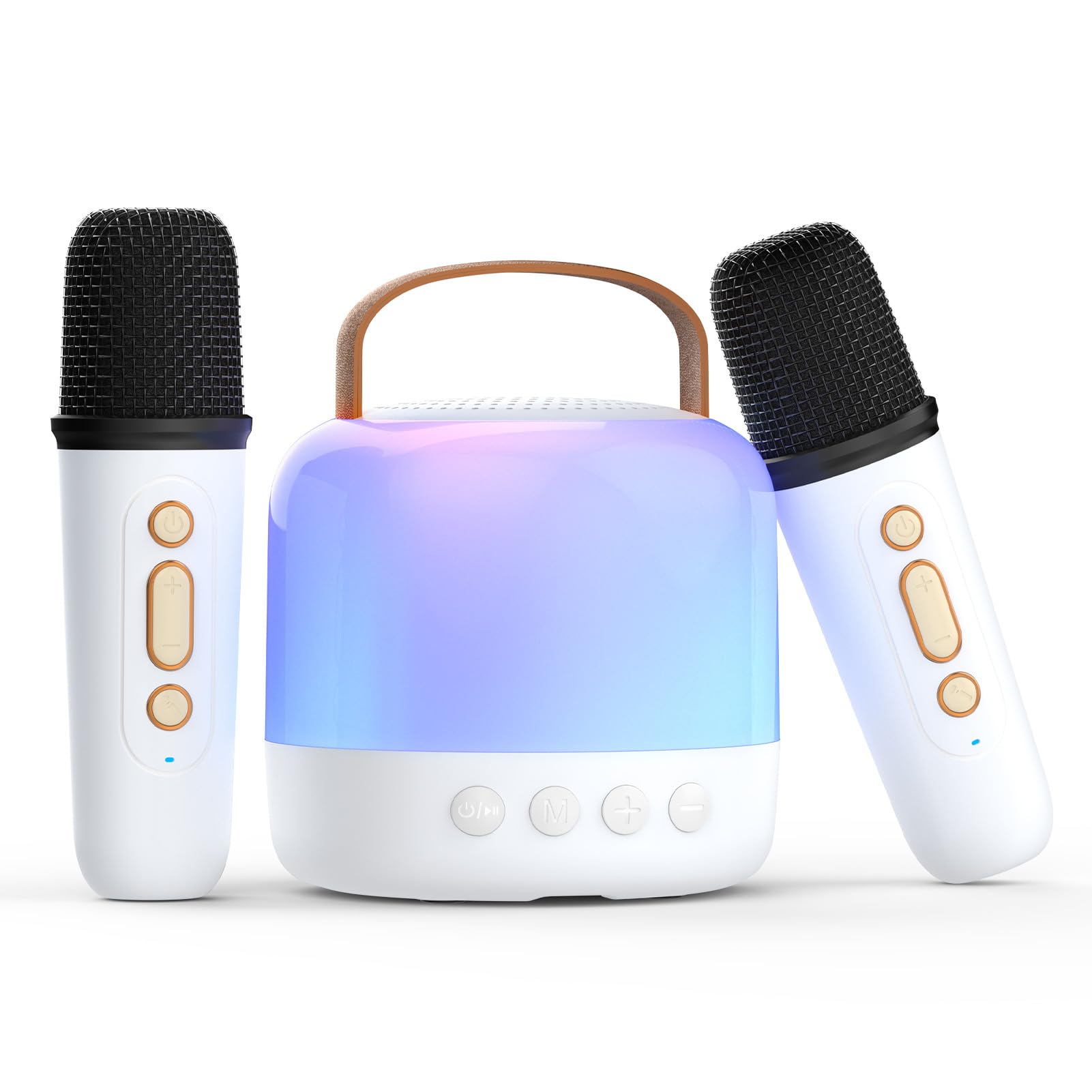 Mini Karaoke Machine with 2 Wireless Microphones for Kids Adults, Portable Bluetooth Mini Karaoke Microphone Singing Speaker with Colorful Light, Gifts Toys for Girls Boys Birthday, Family, Home Party