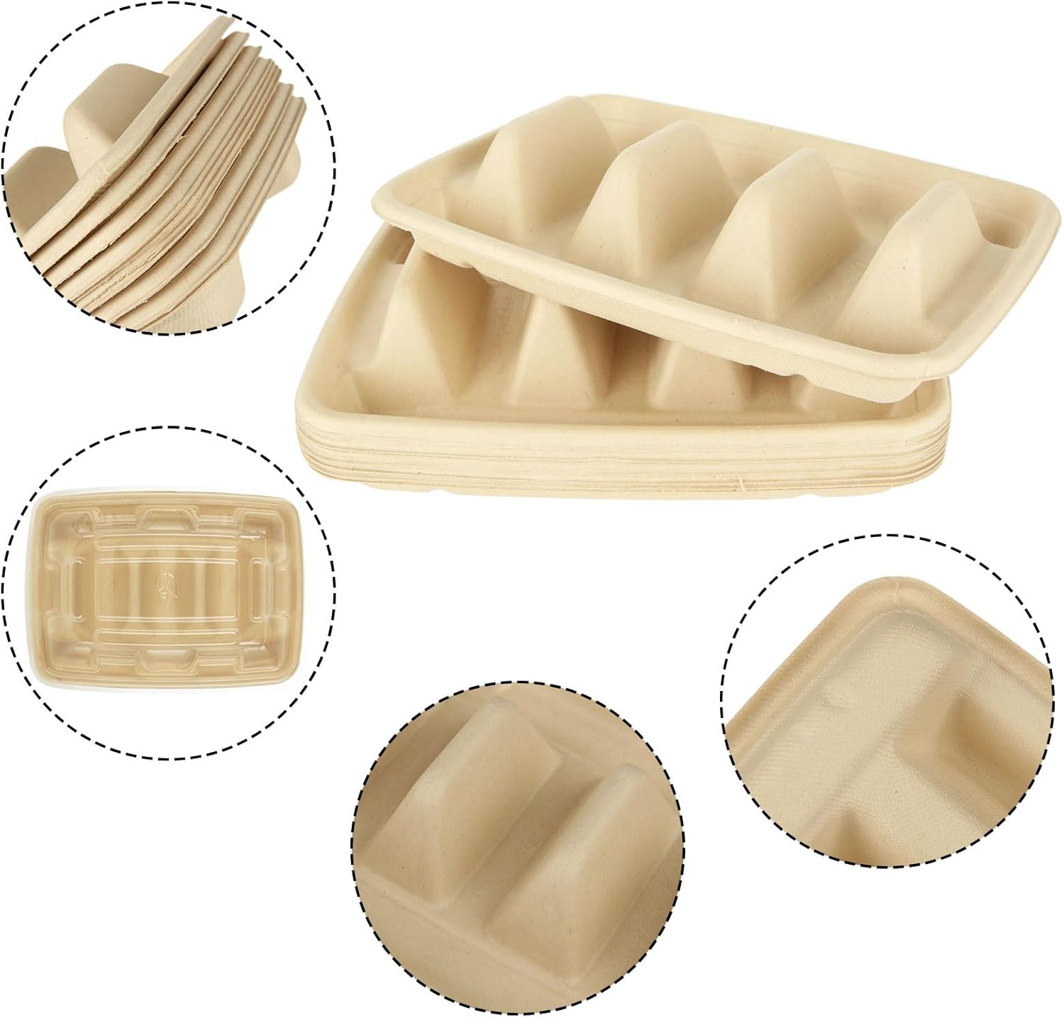 50PACK Disposable Taco Holders with Lid for Party, Premium Paper Taco Plates with Dividers, Fiesta Taco Tray Stands for 3 Tacos, Taco Tuesday Taco Bar Serving Set Holder for Party, Taco Bar