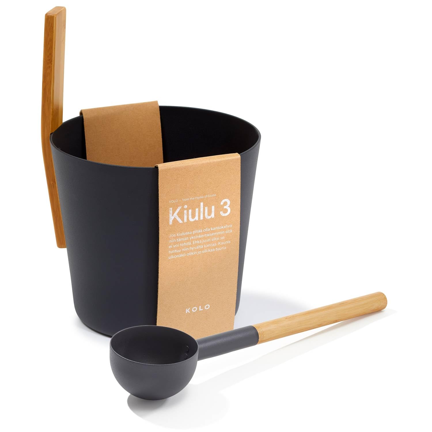 KOLO Sauna Set Kiulu 3 - Kübel 5 l + Aufgusskelle 300 ml - Schwarzes Aluminium - Bambusgriff - 2-teiliges Premium-Set für Aufgüsse und authentische finnische Saunakultur - Made in Finland