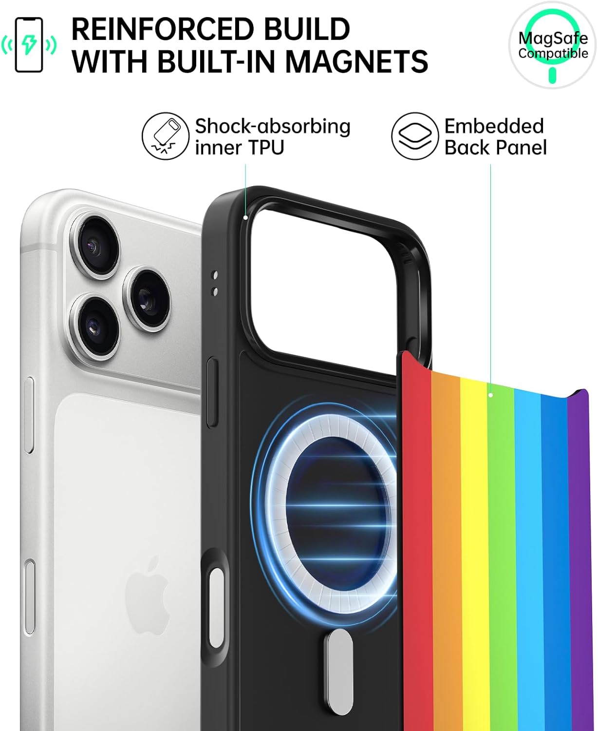 Magnetic Stripes Case for iPhone 13/14, Cute Aesthetic Striped Case for Women Men Girls, Compatible with MagSafe Slim Hard Shockproof Phone Case, Rainbow