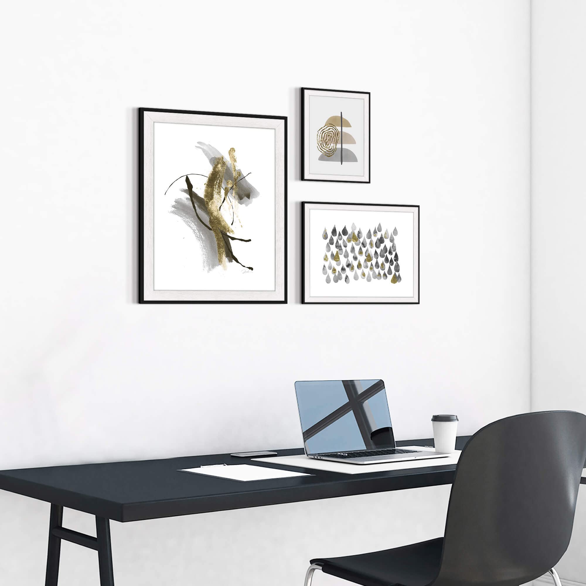抽象水彩画 フレーム付き Amazon.co.jp: 抽象水彩画絵画 フレーム入り – ブラック&ゴールド 雨滴