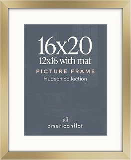 Americanflat 16x20 Poster Frame - Matted to 12x16 - Engineered Wood - Gold