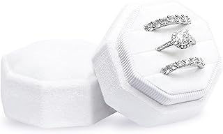 BLUTETE Velvet 3 Slots Jewelry Ring Box Engagement Wedding Box Keepsake Box Bridal Photo Ring Triple Slots Octagon (Pure White)