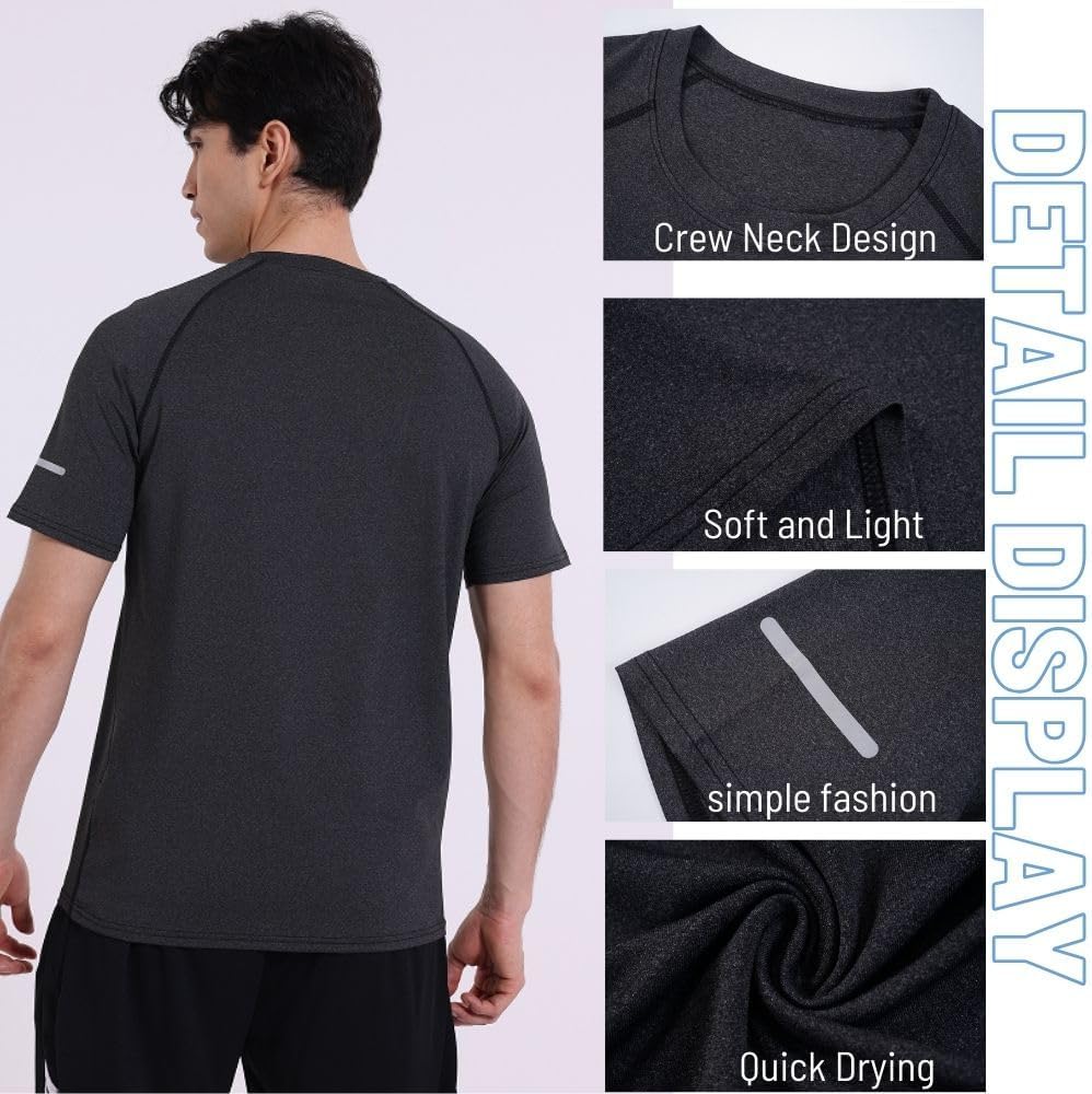 5 Pack Mens Short Sleeve Crew Neck Gym T Shirt Workout Running Mens Breathable Athletic Shirts Short Sleeve Sport Tops image 5