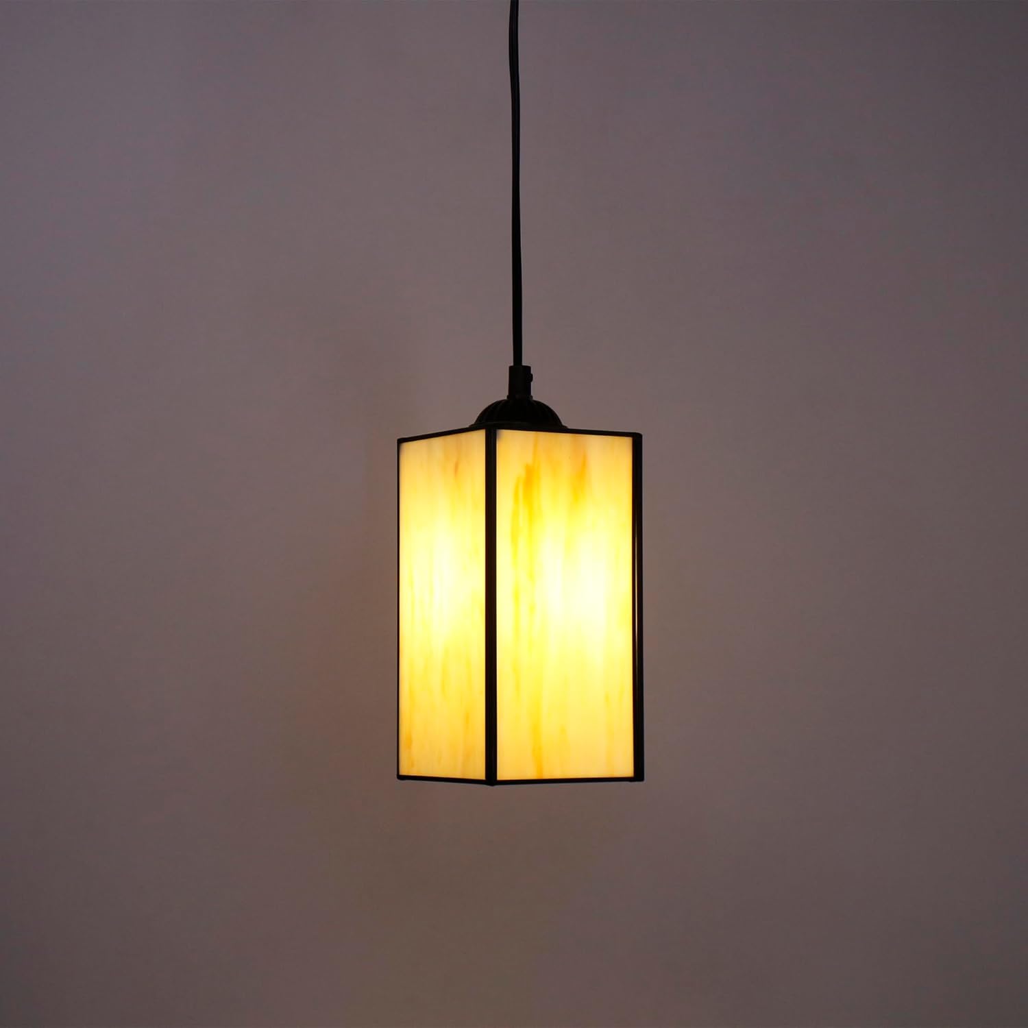 Tiffany Pendant Light Small Stained Glass Hanging Lamp Plug in Adjustable Wide 4 Inch for Dinning Room, Bedroom,Hallway (Beige Yellow)