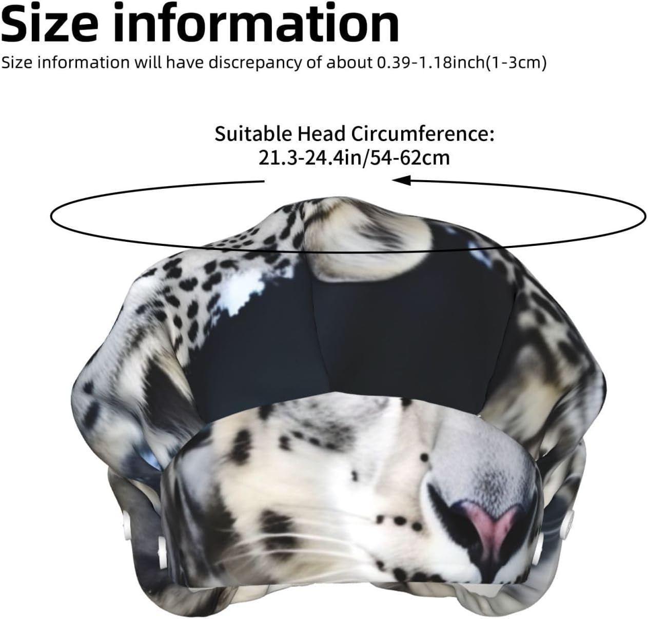 Blue Eyed Snow Leopard Bouffant Cap with Buttons, Sweatband Cap