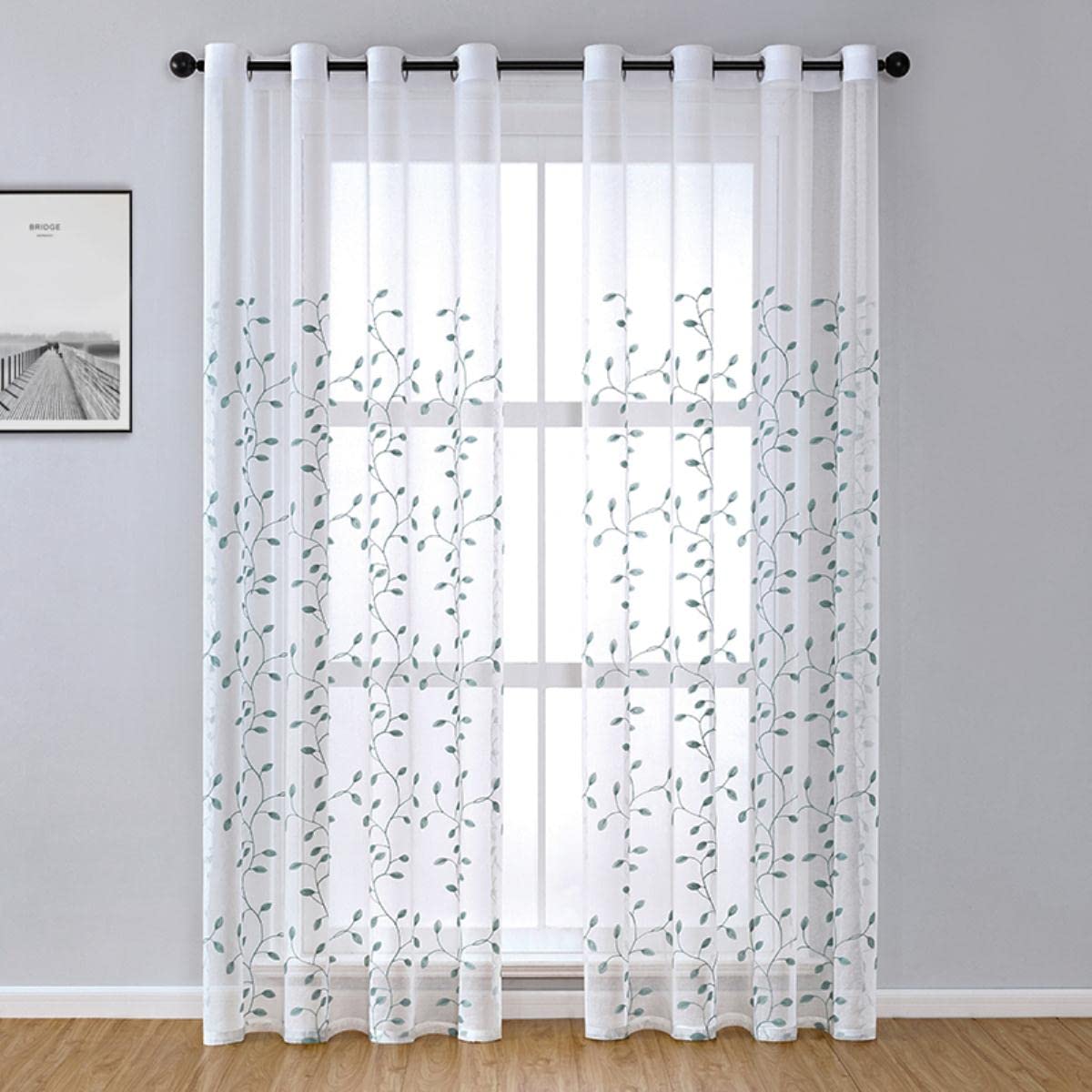 Rideaux de Fenêtre pour Salon Chambre Sheer Voile Organza Rideaux Rideaux Aveugles pour Porte de Cuisine-Bleu,W500xL250cm 1PC,4.Pull Plated Tape
