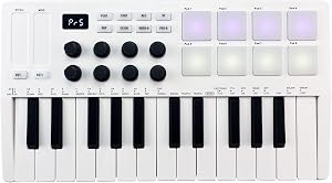 25-Key MIDI Control Keyboard Mini Portable USB Keyboard MIDI Controller with 25 Velocity Sensitive Keys 8 RGB Backlit Pads 8 Knobs,Controller