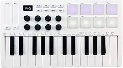 Teclado MIDI de 25 teclas, controlador MIDI portátil com 25 teclas sensíveis à velocidade, 8 pads retroiluminados RGB, 8 botões