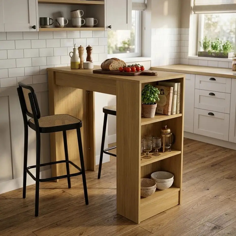 Bancada de Cozinha Ilha Gourmet Americana 2 Prateleiras 90cm Linha Bologna Cor Marrom
