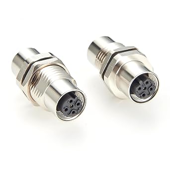 M12 B Code 5Pin Bulkhead Connector IP67 M12 Female to Female Panel Mount Circular Connector Socket Shielded Receptacle for PROFIBUS, Sensors, Control Panels 2PCS