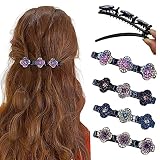 Sparkling Crystal Stone Braided Hair Clips Satin Fabric Hair Bands for Women Girls, 4PCS Rhinestone