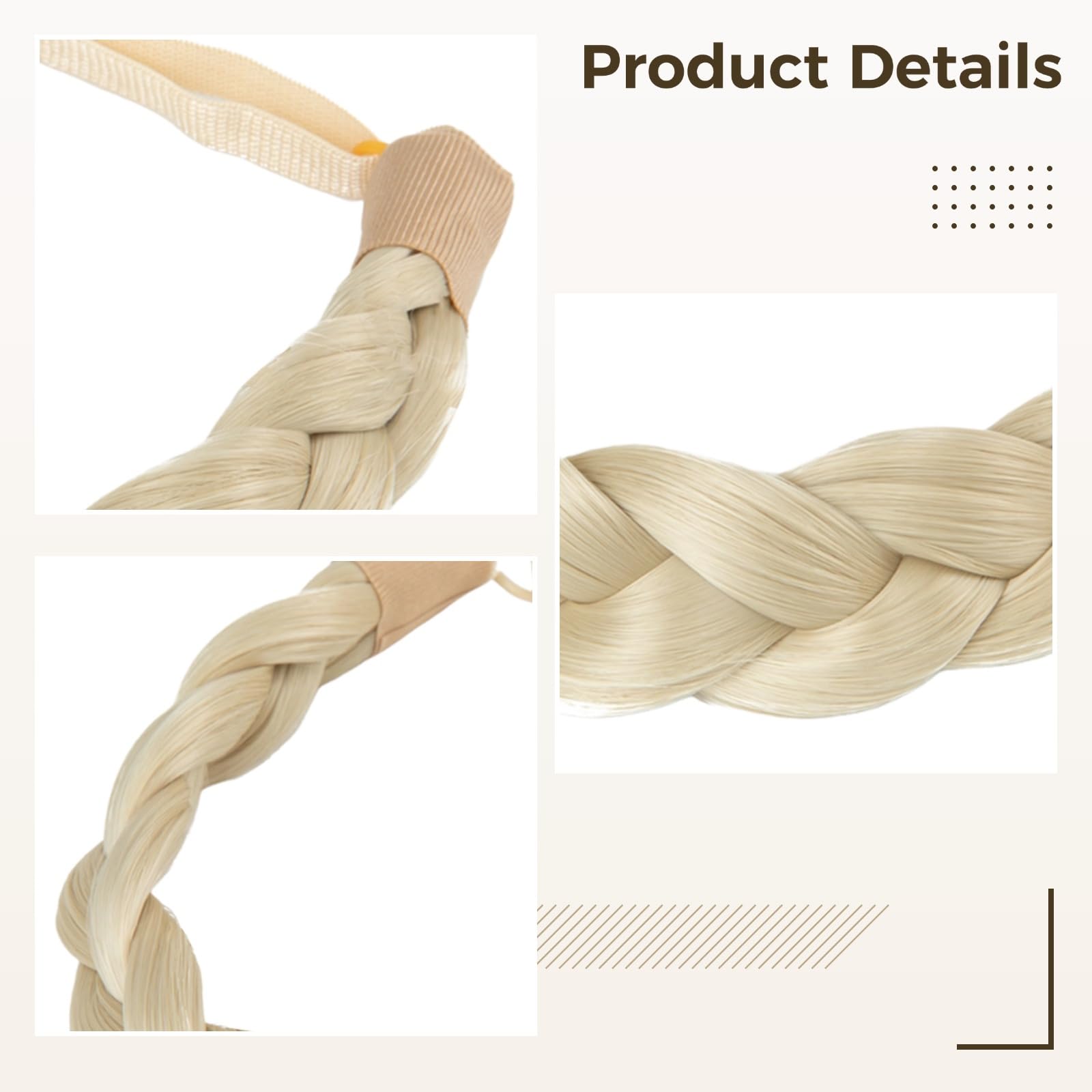 Serre-tête tressé blond, bandeau tressé synthétique pour femme, élastique et réglable, tressage fait main, dimensions 26 x 6 x 1 cm, accessoire cheveux