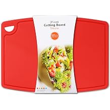 Liflicon Extra Large Thick Silicone Cutting Boards for Kitchen 14.6 x 10.43 Flexible Cutting Chopping Boards/Mats Non-slip Deep Drip Juice Groove, Dishwasher Safe-Red