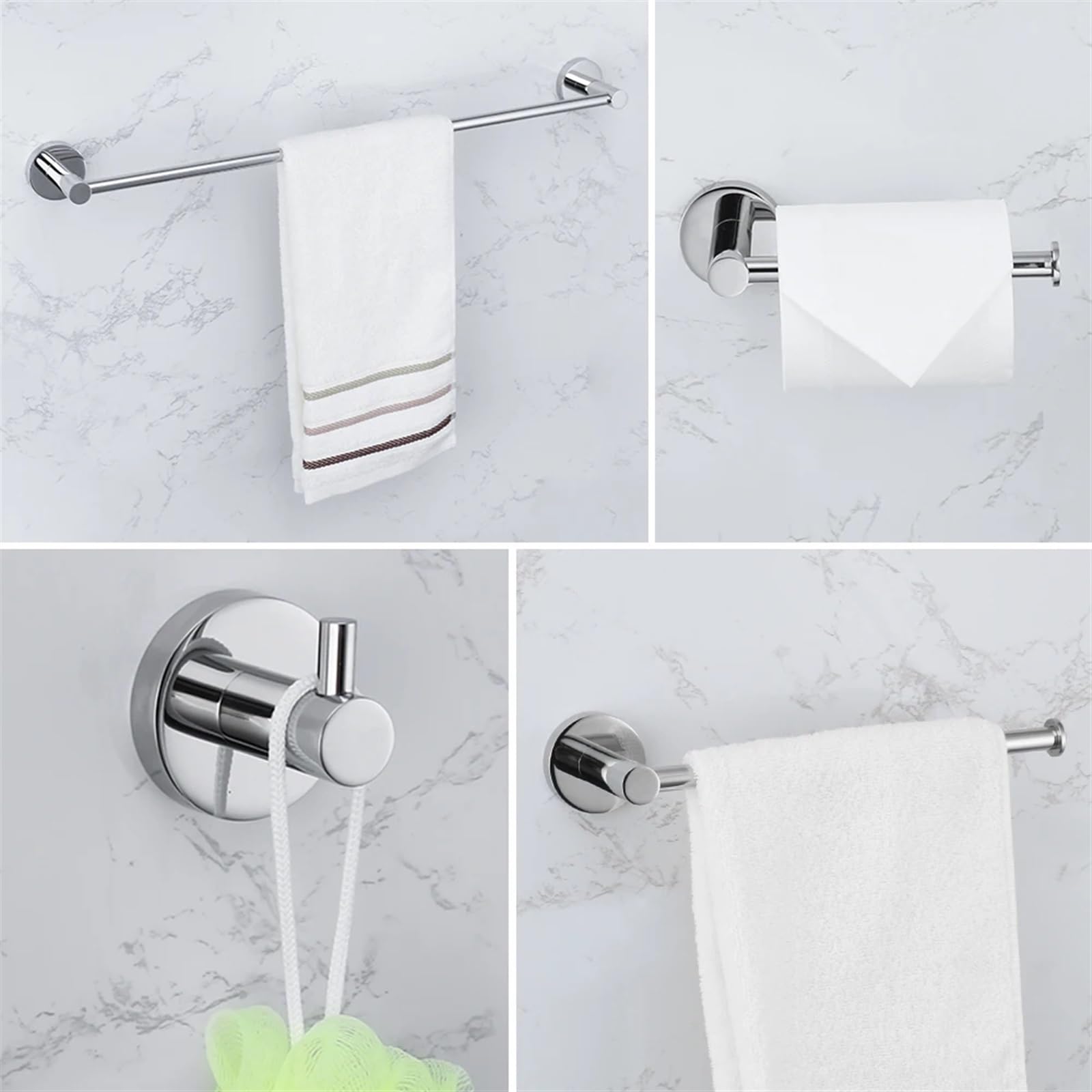 Porta Scottex Cucina Set di ferramenta for il bagno Anello portasciugamani cromato lucido Porta carta igienica Barra porta asciugamani Gancio Kit accessori(4Pcs Whole Set)