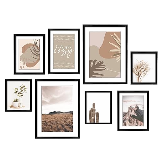 ArtbyHannah Gallery Wall Frame Set,Black Picture Frames Collage Wall Decor with Neutural Art for Living Room Stariway,8 Pack Assorted Size-11"x14",8"x10",6"x8"