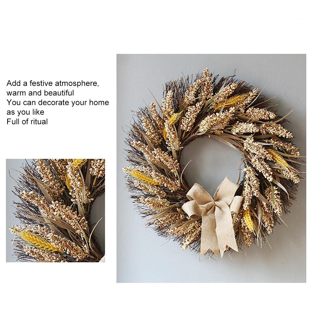 Couronne de blé artificiel - Couronne de céréales artificielles - Couronne de porte - Couronne murale - Décoration à suspendre - Pour fête, mariage, Thanksgiving - 50 cm