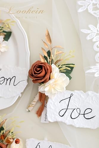 Miniatura 5 de Lookein Juego de 2 flores artificiales de terracota para hombres, flores artificiales, novios, padrinos de boda, ceremonia, aniversario, cena formal