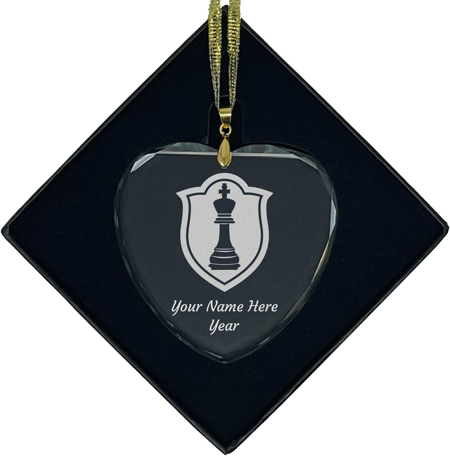LaserGram Personalized Glass Christmas Ornament, Chess King, Custom Laser Engraved Gift Idea (Diamond Shape)