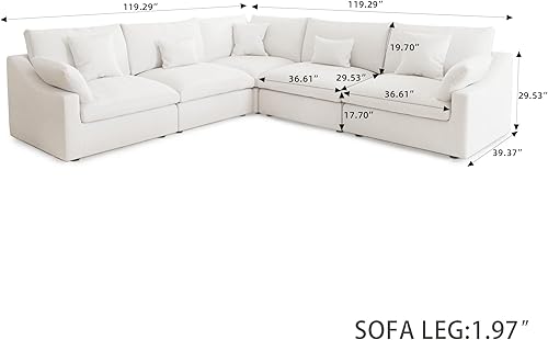 Miniatura 58 de WJShome - Sofá seccional modular en forma de nube para sala de estar, sofá de 160" con relleno de plumón en forma de U con otomano, sofás