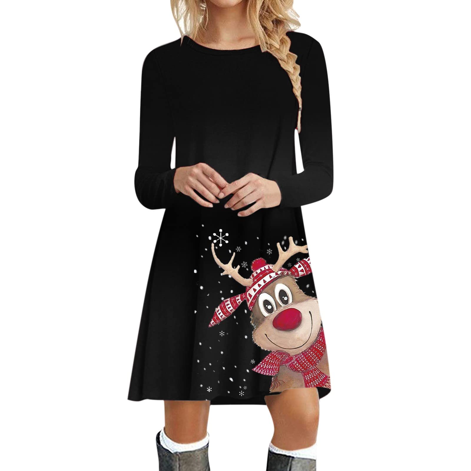 Weihnachtskleid Für Damen – Lustiges Design Mit Glühbirnen-Motiv, Langarm, Weich, In Größen S–XXL